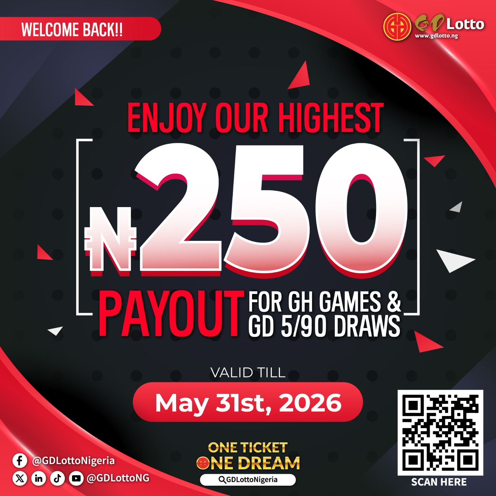 Enjoy Our Highest ₦250 Payout on GH & GD 5/90 Draws